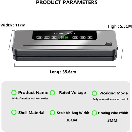 Vista 7 de Vacuum Sealer Machine, Electric Vacuum Sealer Built-in Cutter Kitchen Food Storage Seal Touch Button Dry/Wet Package for Food
