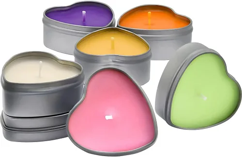 Vista 8 de Velas perfumadas de cera de soja con forma de corazón, 6 unidades Lata de viaje de metal plateado de 6 horas de tiempo de combustión para spa