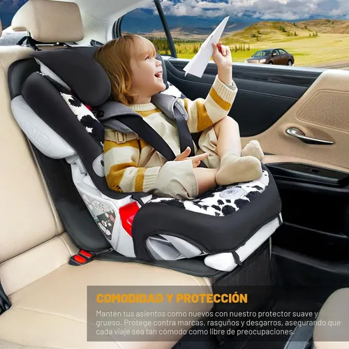 Vista 4 de Siivton Protector de Asiento de Coche para Asiento de Niño, Funda Impermeable para Asientos de Cuero y Tela, 2 Bolsillos de Malla, Fondo Negro