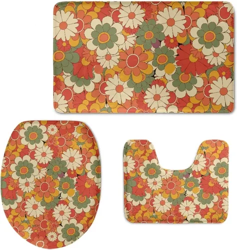 Vista 16 de UNICEU Alfombras de baño de 3 piezas, diseño de margaritas hippie, girasol, suave, absorbente, alfombrilla de baño + alfombrilla de contorno
