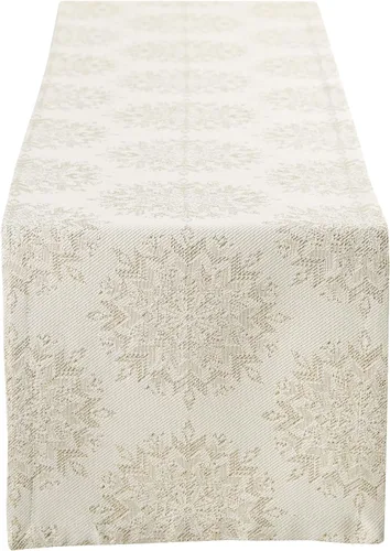 Vista 16 de Colección de mesa navideña DII Sparkle Metallic, camino de mesa, 14x72 pulgadas, copos de nieve en jacquard