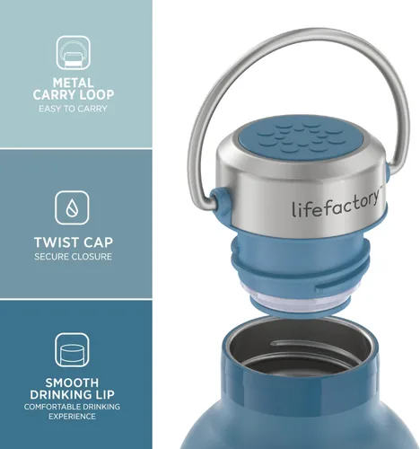 Vista 2 de Lifefactory Botella deportiva aislada al vacío de acero inoxidable de 16 onzas, mezclilla oscura