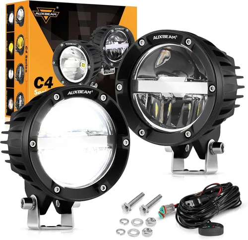 Vista 9 de Auxbeam C4 Series - Fundas protectoras redondas negras de 4 pulgadas, a presión, par PC Protective Covers, Snap-On Tool-Free Installation, Shields