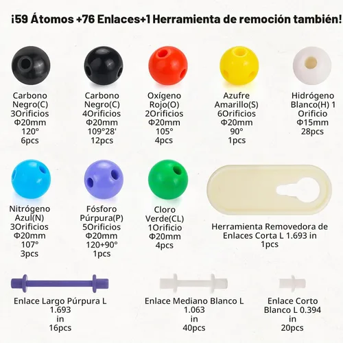 Vista 2 de Kit de modelo de química de 135 piezas, kits de modelo molecular portátil