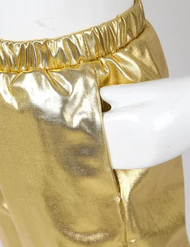 Vista 6 de YiZYiF Conjunto de ropa de baile para niños y niñas, disfraz de hip hop, jazz, chaqueta bomber metálica brillante con pantalones de cintura alta