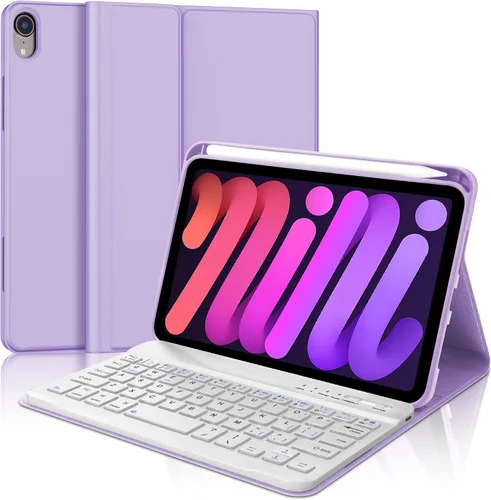 Vista 9 de Funda de teclado para iPad Mini 7ª (A17 Pro, 2024) y 6ª (2021) de 8.3 pulgadas, recargable, teclado Bluetooth desmontable, funda protectora delgada