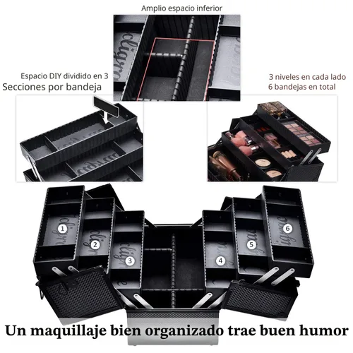 Vista 2 de Joligrace Maletín de Maquillaje Profesional Ajustable - 6 Bandejas Organizador de Almacenamiento de Cosméticos con Cerradura y Compartimentos 14