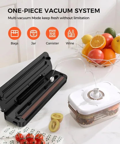 Vista 7 de Máquina selladora al vacío de 75 KPa para alimentos con modos seco/húmedo 6 en 1 y temporizador digital, diseño compacto y ligero, cortador