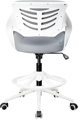 Vista 9 de Silla de dibujo ergonómica, silla de escritorio de computadora de pie, anillo de pie, soporte lumbar, silla giratoria para tareas - gris