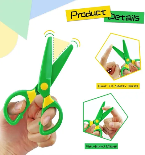 Vista 4 de JIALEEY Juego de tijeras de plástico seguras para niños, tijeras de entrenamiento para niños pequeños, tijeras de entrenamiento preescolar