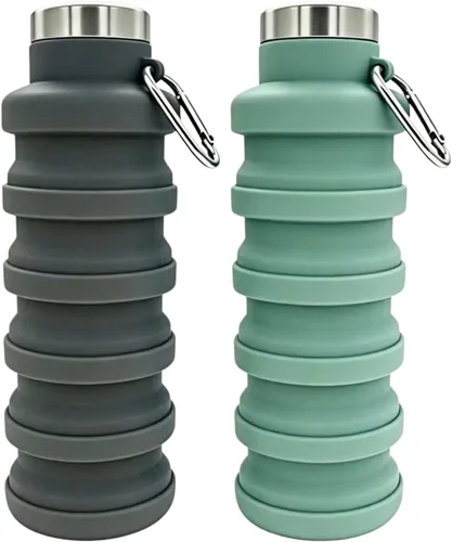 Vista 12 de YCT Botella de agua plegable de 17 onzas (16.9 fl oz), botella de agua deportiva portátil de viaje, botellas de agua plegables de silicona Negro