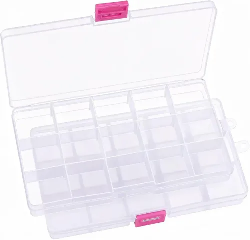 Vista 11 de IOOLEEM Caja organizadora de cuentas de plástico de 15 rejillas, caja de almacenamiento de contenedores, divisores para artes y manualidades