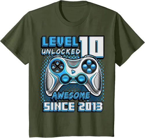 Vista 11 de Level 10 Unlocked Awesome 2013 Video Game 10th Birthday Boy T-Shirt, Negro