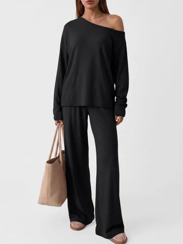 Vista 2 de Trendy Queen Conjuntos de descanso de 2 piezas para mujer, trajes de otoño Negro