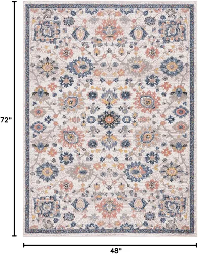 Vista 2 de SAFAVIEH Astoria Collection - Alfombra decorativa, 4 x 6 pies, beige y azul, diseño floral, no desprende pelusa y de fácil cuidado, ideal para zonas