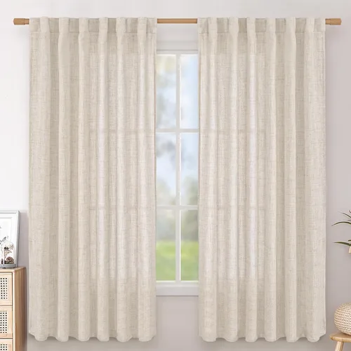 Vista 86 de BGment Cortinas cortas de lino marfil de 36 pulgadas de largo para ventanas de cocina, pequeñas cortinas texturizadas rústicas para café sobre