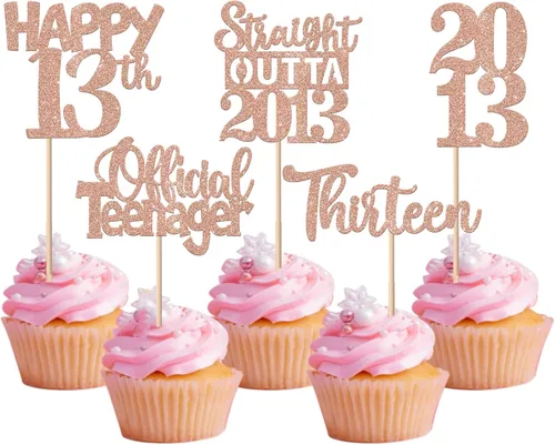 Vista 13 de 30 piezas negras para cupcakes de 10.º cumpleaños con purpurina Ten Happy 10 Straight Outta 2016 para saludos a 10 años 10 cumpleaños, boda Negro