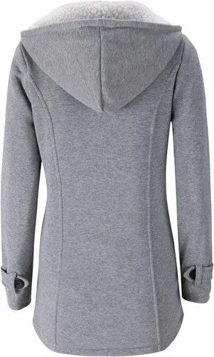 Vista 2 de JiangWu Abrigo grueso de forro polar con capucha para mujer, chaqueta cálida de invierno