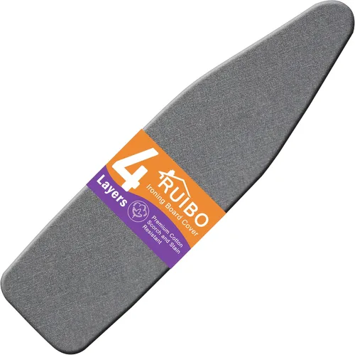 Vista 10 de Cubierta y almohadilla para tabla de planchar Ruibo, acolchado extra grueso y resistente de 4 capas, resistente a quemaduras y manchas, borde