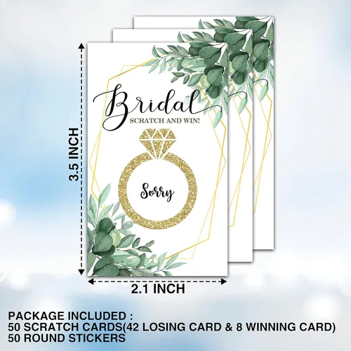 Vista 2 de Juego de 50 tarjetas para raspar para despedida de soltera, tarjetas de boletos de lotería para despedida de soltera, boda, fiesta de compromiso