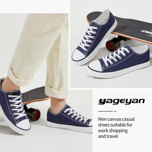 Vista 6 de yageyan Zapatos bajos de lona para hombre Zapatillas casuales clásicas Zapatos de moda en blanco y negro