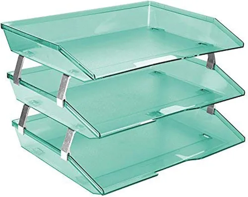 Vista 10 de Acrimet Facility - Organizador de archivos de escritorio de plástico de carga lateral de 3 niveles (color azul transparente)