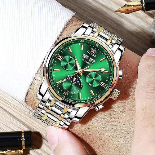 Vista 2 de OLEVS Relojes mecánicos automáticos para hombre, cuerda automática, impermeable, acero inoxidable, relojes de pulsera para hombre, reloj de lujo
