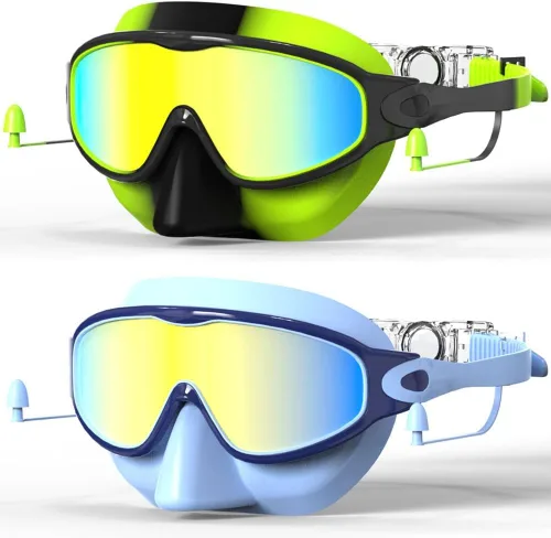 Vista 10 de Gafas de natación para niños, paquete de 2 gafas de natación de protección completa, sin fugas, antivaho para niños de 3 a 14 años