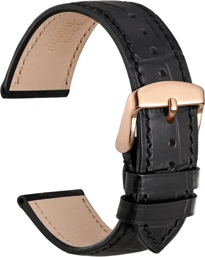 Vista 11 de WOCCI - Correas para reloj de cuero italiano, grano de cocodrilo en relieve, elige color y ancho 14 mm 18 mm 19 mm 20 mm 21 mm 22 mm, Negro