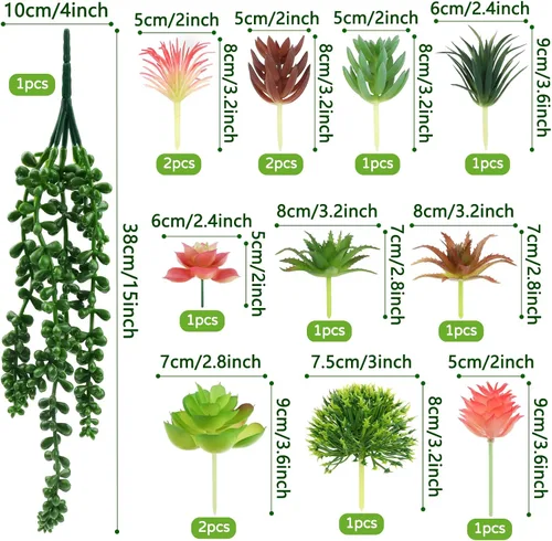 Vista 2 de QUOZUO Plantas suculentas artificiales, 14 plantas suculentas coloridas, mini suculentas falsas para manualidades, hogar, jardín, oficina, fiesta