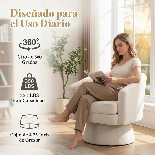Vista 3 de Shunzhi Silla giratoria moderna, lino beige Sábanas beige