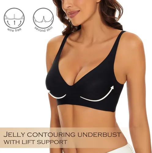 Vista 4 de Brasier sin varillas sin costuras para mujer, brasier invisible en V profundo con relleno extraíble