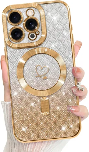 Vista 65 de Bonoma Compatible with iPhone 17 Pro Max Case 2025 Heart Checkered -Gold A cuadros-oro