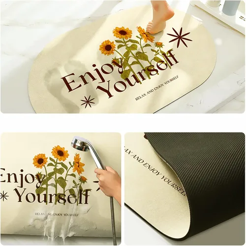 Vista 7 de UKELER Juego de 2 alfombras de baño de girasol, absorbentes de agua, antideslizantes, alfombra de baño en forma de U para bañera, ducha, fregadero