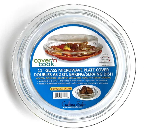 Vista 8 de Cuchina Safe Cubierta 2 en 1 'Cover 'n Cook' de Vidrio con Ventilación para Platos de Microondas y Fuente para Hornear; Fácil de Agarrar