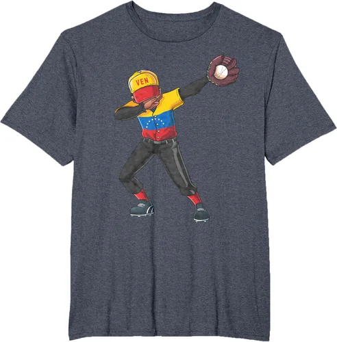 Vista 72 de Baseball Dabbing Venezuela Player Catcher Pitcher Hombres Niños Camiseta, Negro