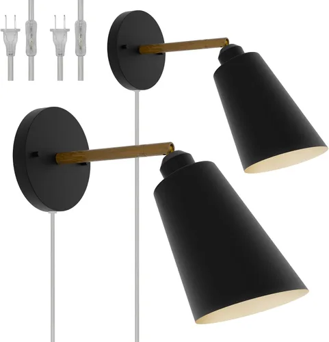 Vista 4 de NOTOC Lámpara de pared industrial ajustable retro negra, enchufable, apliques de pared basculantes con interruptor de encendido/apagado para Bronce