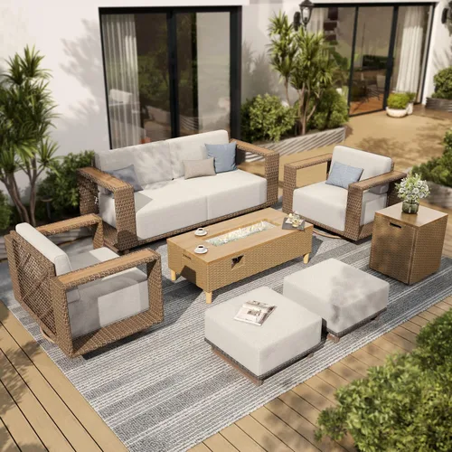Vista 16 de SUNSHINE VALLEY 8 muebles seccionales de patio con cojín de 10 pulgadas de Beige-seccional