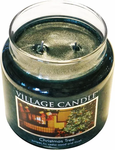 Vista 2 de Village Candle Vela perfumada en tarro de boticario de cristal grande de árbol de Navidad, (26 onzas), color verde