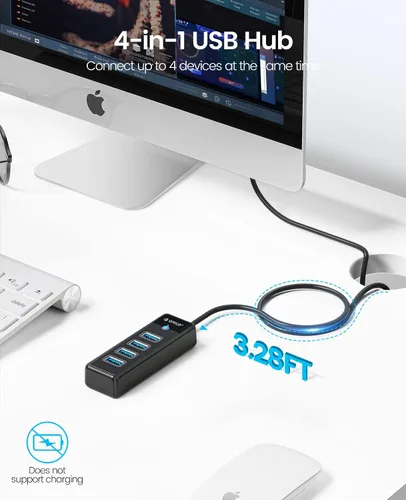 Vista 3 de 4 puertos USB 3.0 Hub ORICO Ultra Slim Data USB Splitter con cable extendido de 3.28 pies, para laptop, PC, MacBook, Mac Pro, Mac mini, iMac, XPS
