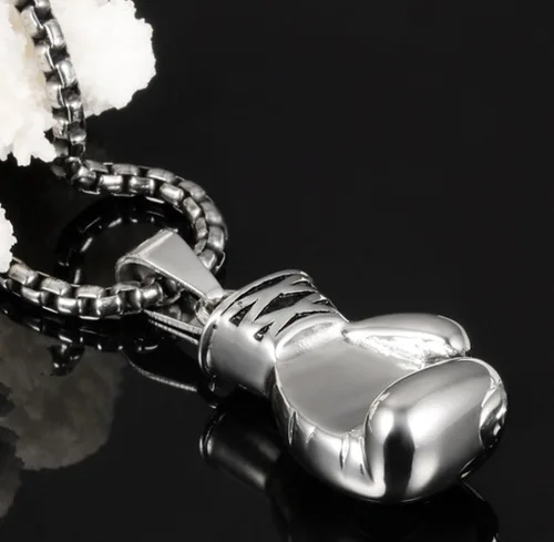 Vista 18 de Hamoery Collar con colgante de cadena de guante de boxeo de acero inoxidable punk para hombres y mujeres