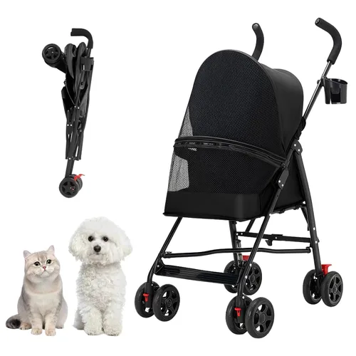 Vista 9 de Cat Stroller Foldable Lightweight for Small Dogs Cats 0-15 lbs,Gray Dog strollers for small dogs, 4 wheels, cup holder, breathable mesh.Perfect