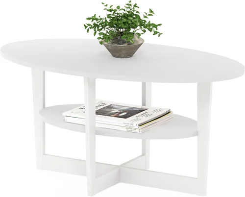 Vista 11 de Furinno Jaya Mesa de Centro Ovalada de Diseño Simple con Contenedor para Sala de Estar, Americano/Cromo/Negro