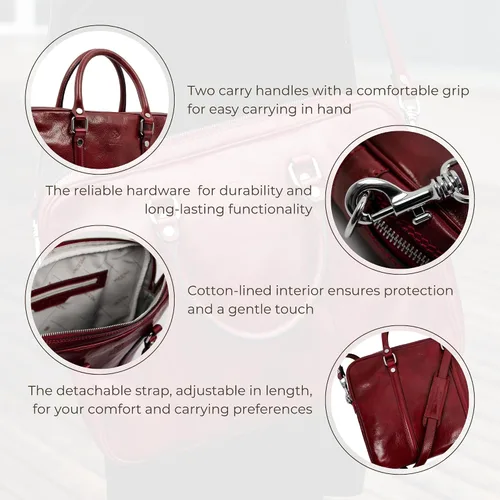 Vista 6 de Time Resistance Maletín de cuero - Bolso italiano de cuero de grano completo - Bolso de cuero genuino para portátil - Maletín para hombre y mujer
