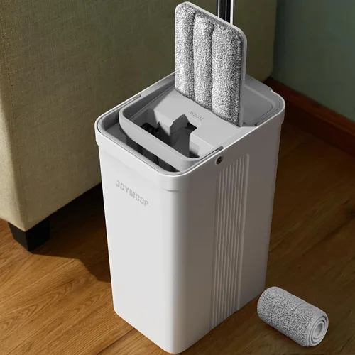 Vista 30 de JOYMOOP Sistema de trapeador plano y cubo de microfibra, trapeadores para limpieza de suelos y limpiador de paredes, madera dura, azulejos