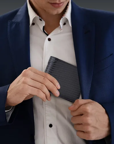 Vista 3 de Swallowmall Cartera para hombre RFID de cuero genuino delgado plegable carteras para hombre extraíble ID Windows 11 tarjeteros caja de regalo, Negro