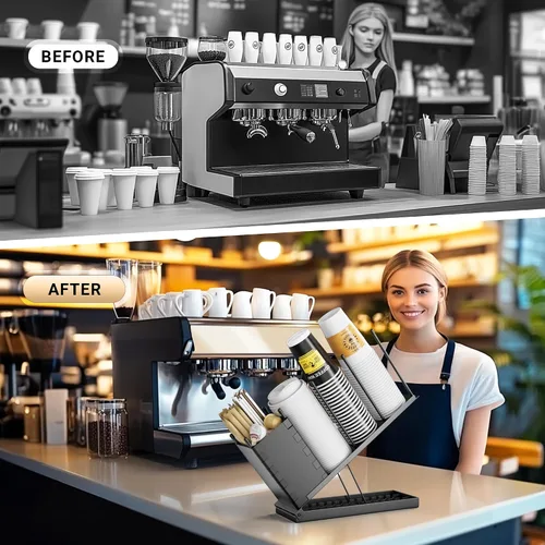 Vista 6 de Dunatou - Soporte para tazas y tapaderas, organizador ajustable para tazas de café, dispensador de 4 compartimentos para tazas de café, dispensador