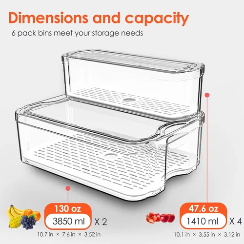 Vista 8 de SMRCAD Organizadores y almacenamiento de refrigerador, soporte automático para huevos y paquete de 6 cubos organizadores de frutas con tapas