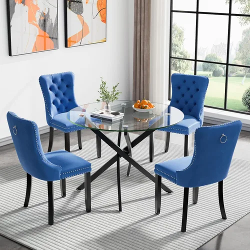 Vista 83 de Juego de mesa de comedor SSLine moderno de 3 piezas con mesa redonda de vidrio para 2, lujosa mesa de comedor circular de 36" con tapa de vidrio
