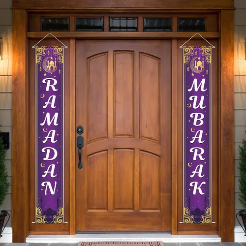 Vista 6 de Decoraciones de Ramadán, decoración de pancartas de Ramadán Mubarak, decoración de castillo musulmán de luna Eid para el hogar, decoración